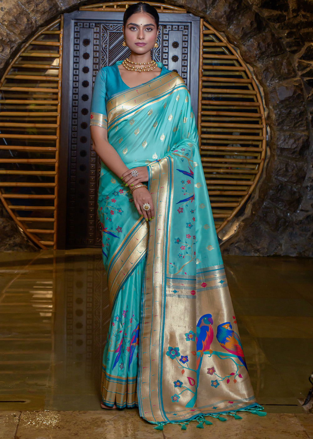 Keppel Blue Woven Paithani Silk Saree