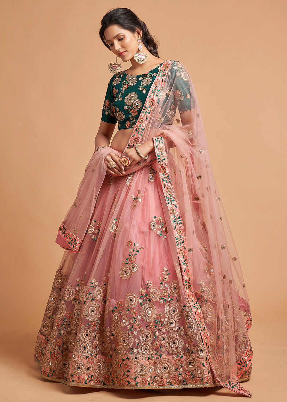 Copper Pink Designer Soft Net Lehenga Choli