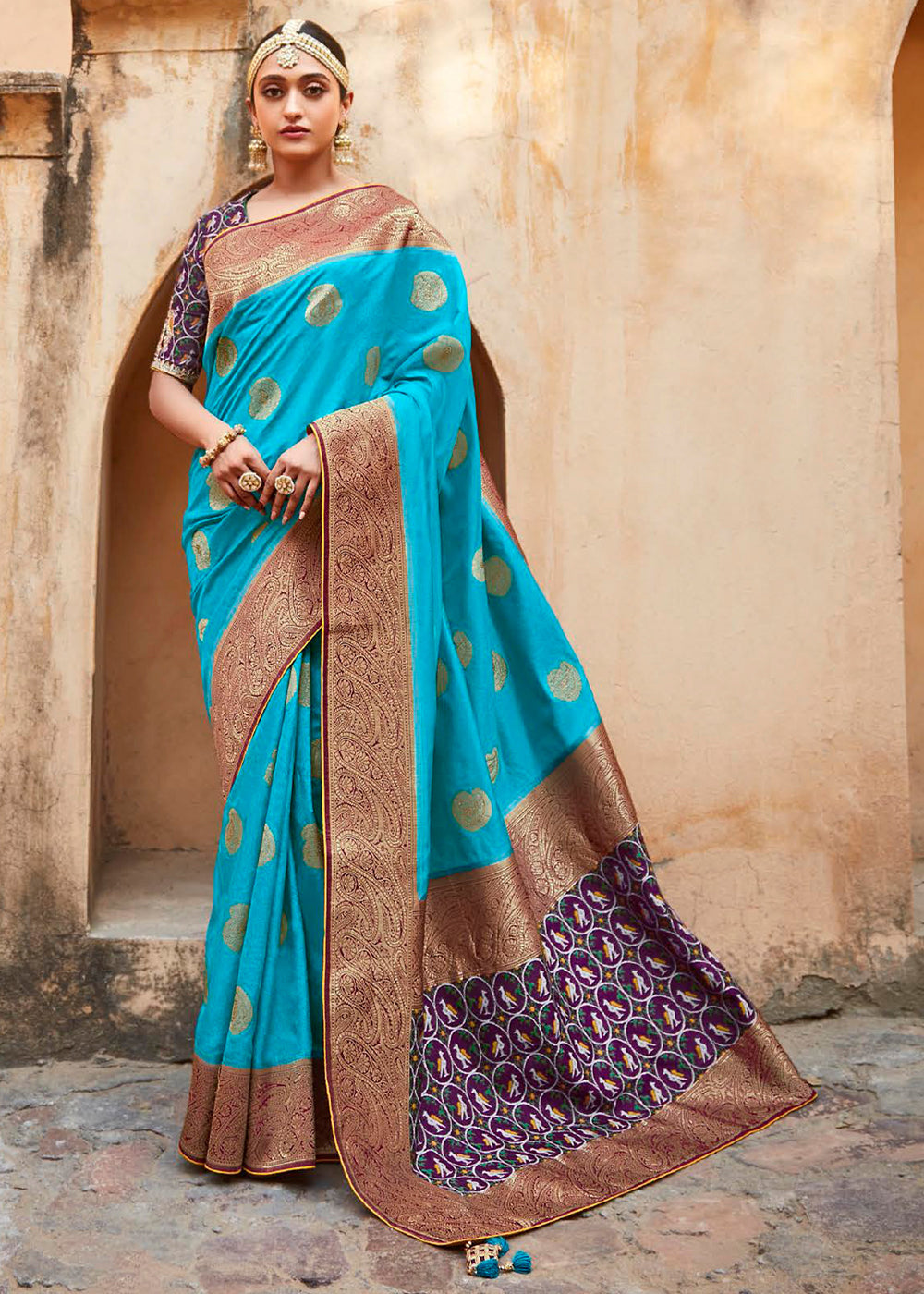 Pacific Blue Woven Patola Designer Silk Saree