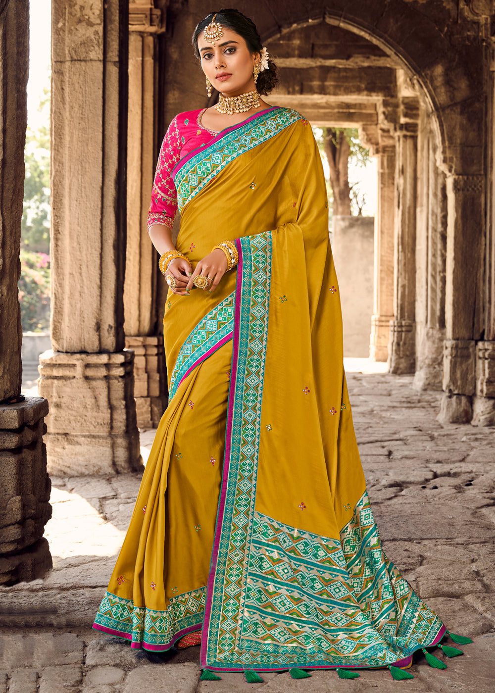 Ronchi Yellow Banarasi Woven Silk Saree with Designer Blouse