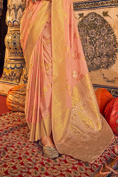 Melon Peach Woven Georgette Saree