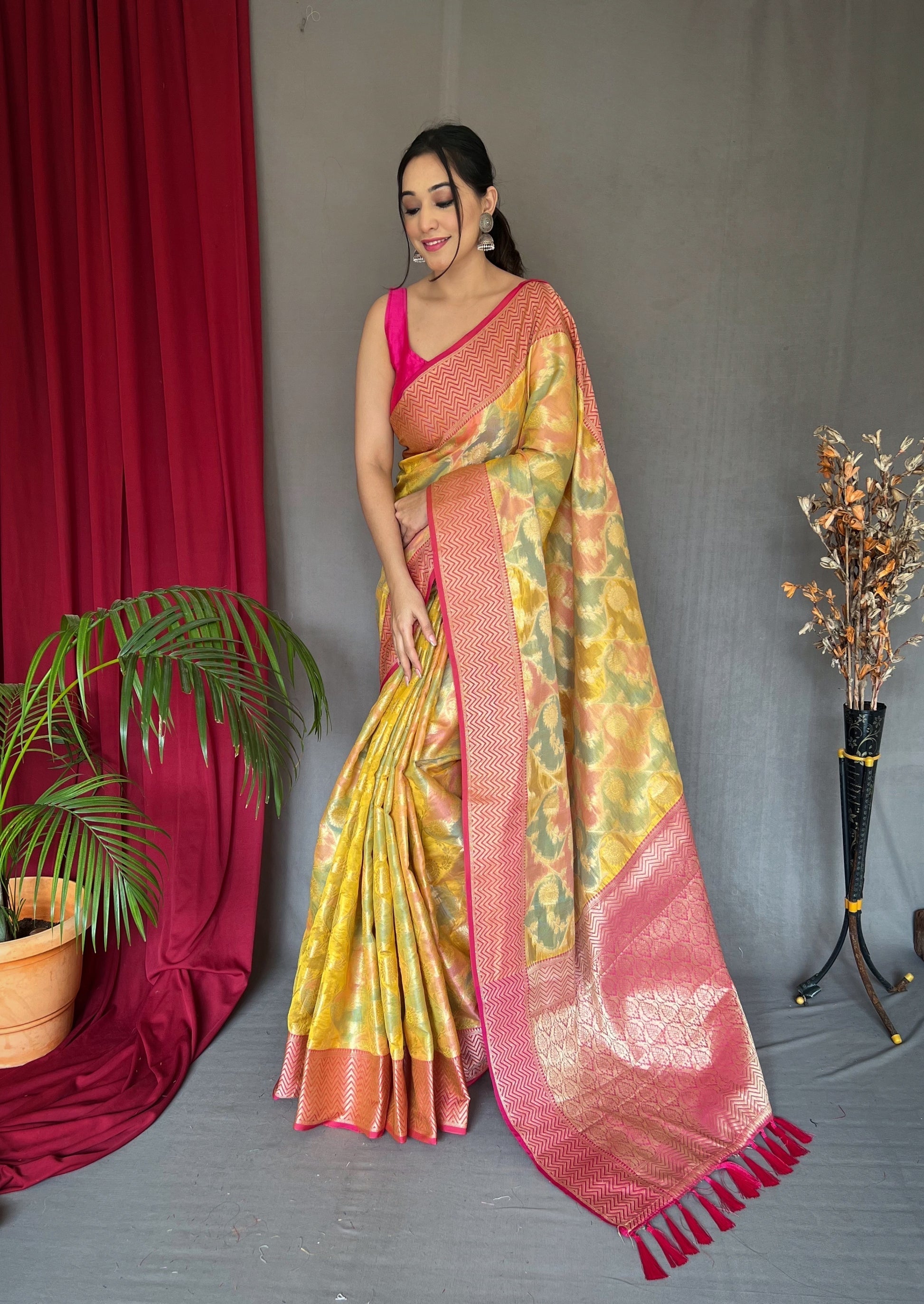 Ronchi Yellow Woven Organza Silk Saree