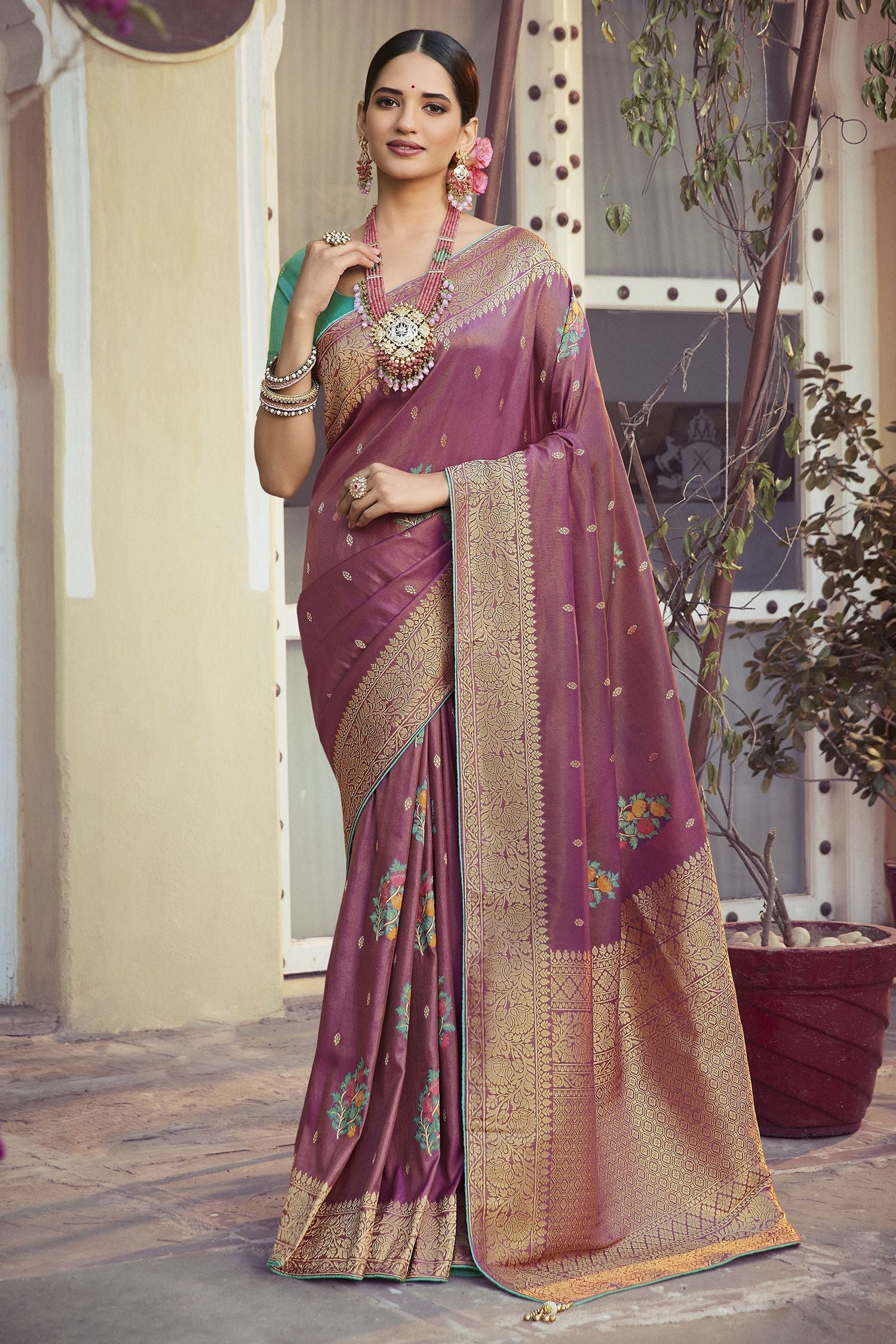 Rose Dust Purple Woven Designer Banarasi Silk Saree