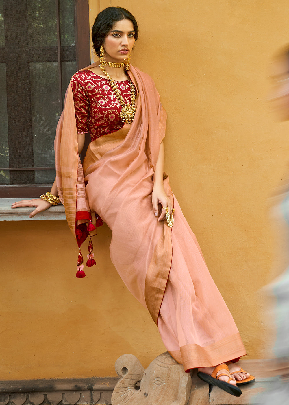 Tonys Pink Soft Tissue Organza Silk Saree