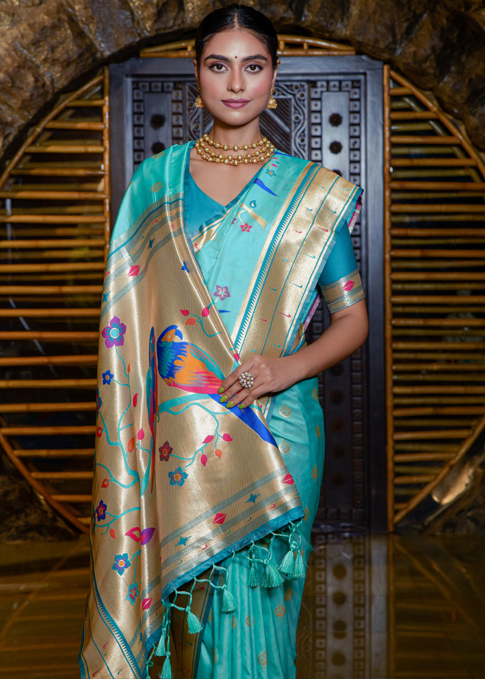 Keppel Blue Woven Paithani Silk Saree