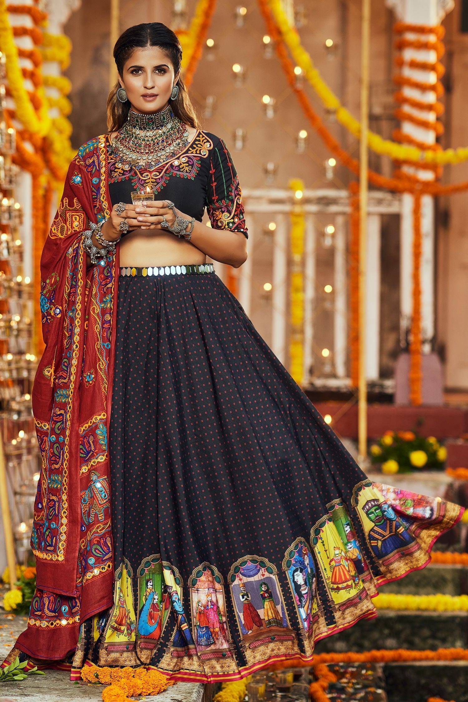 Midnight Black Red Lehenga Choli