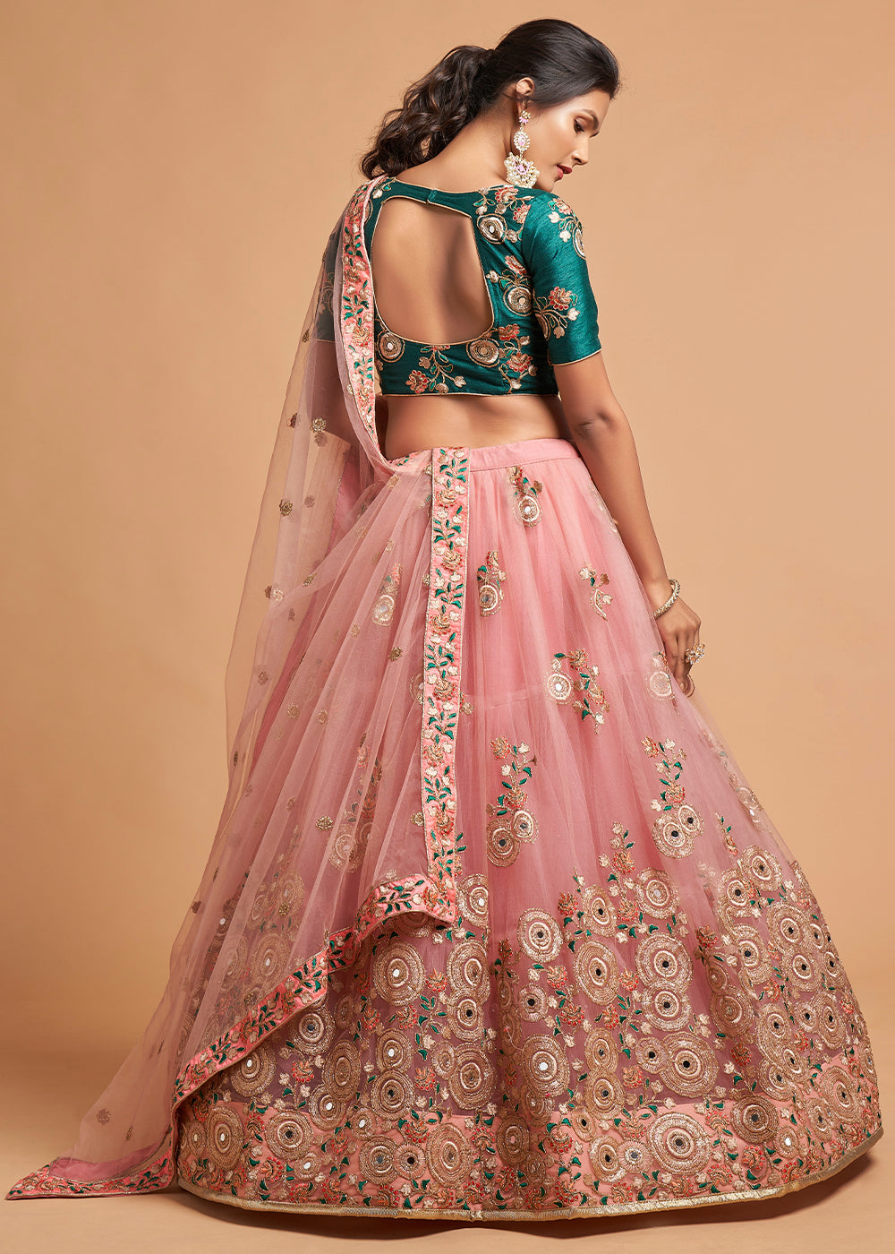 Copper Pink Designer Soft Net Lehenga Choli