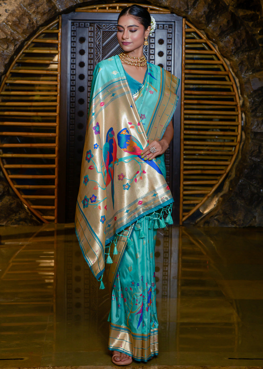 Keppel Blue Woven Paithani Silk Saree