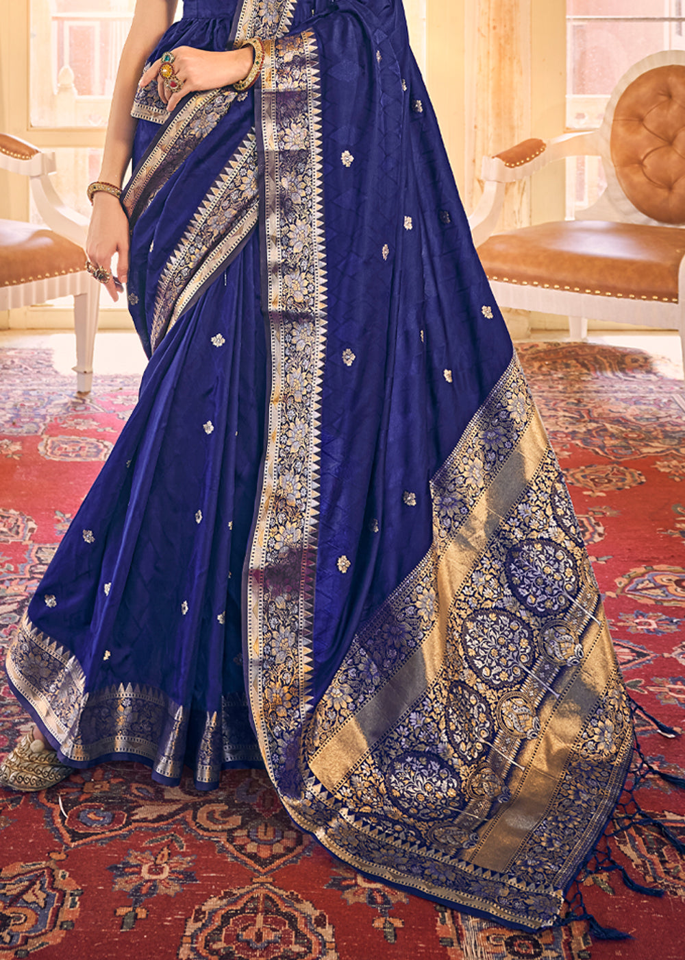 Cloud Burst Blue Woven Banarasi Satin Silk Saree