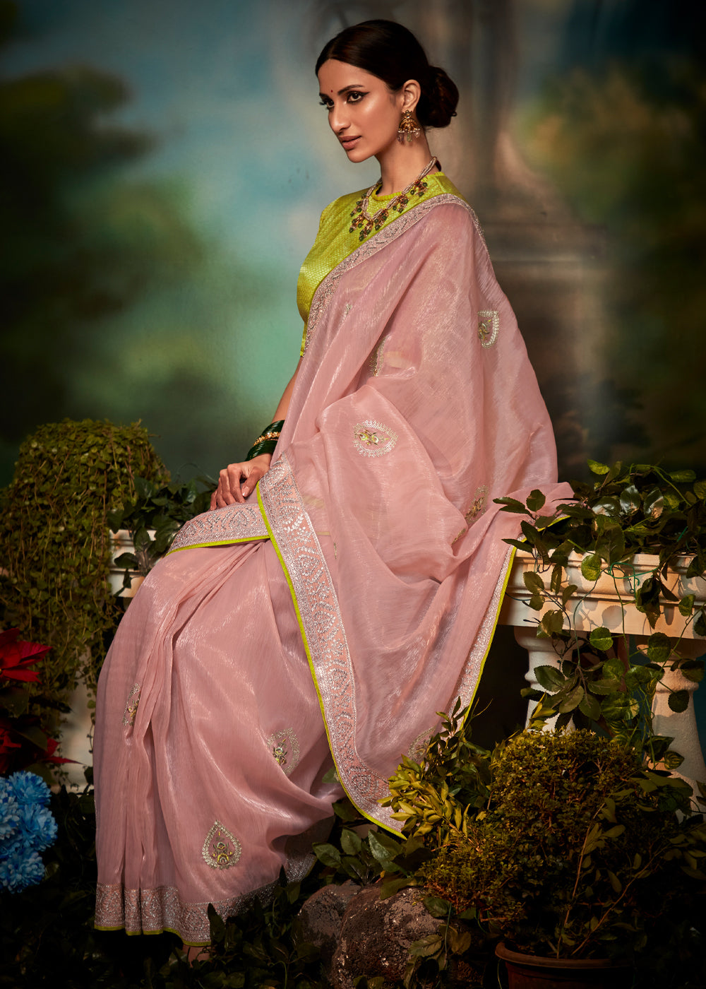 Watusi Pink Woven Designer Organza Silk Saree