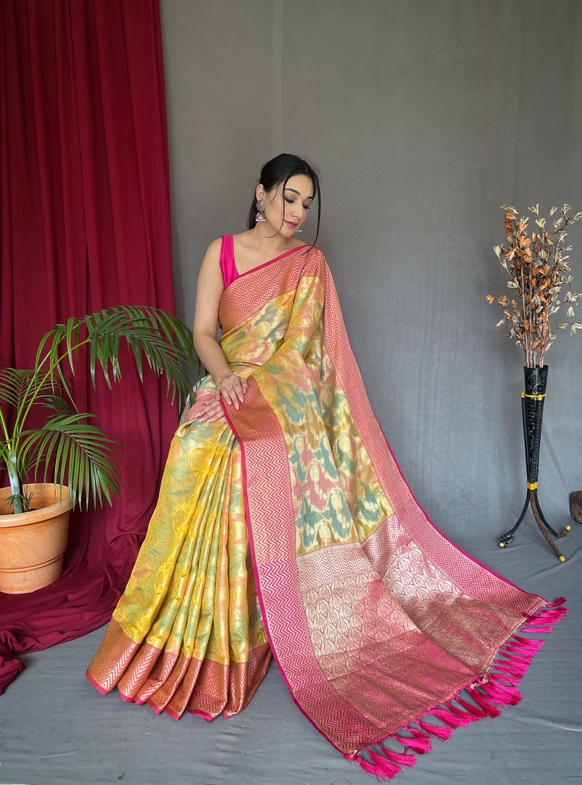 Ronchi Yellow Woven Organza Silk Saree