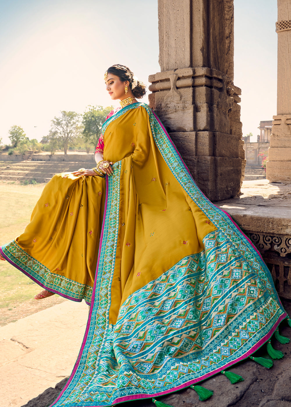 Ronchi Yellow Banarasi Woven Silk Saree with Designer Blouse