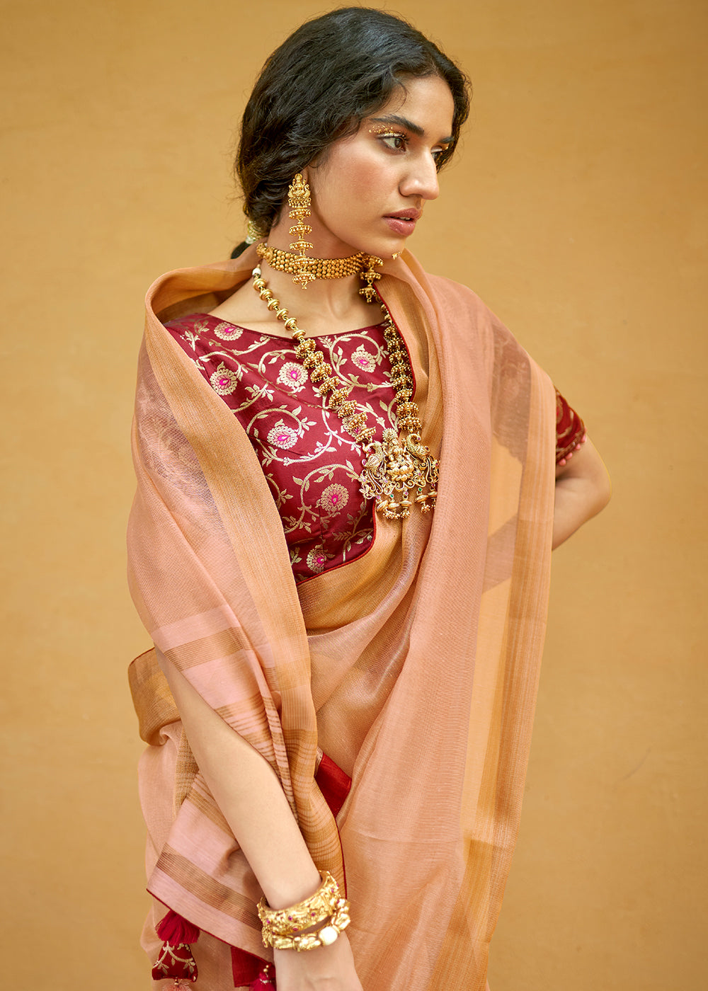 Tonys Pink Soft Tissue Organza Silk Saree