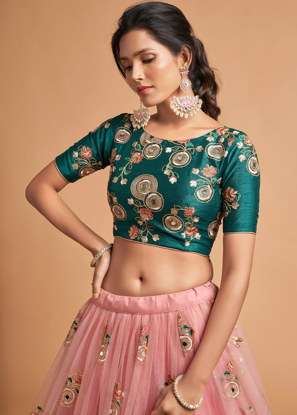 Copper Pink Designer Soft Net Lehenga Choli