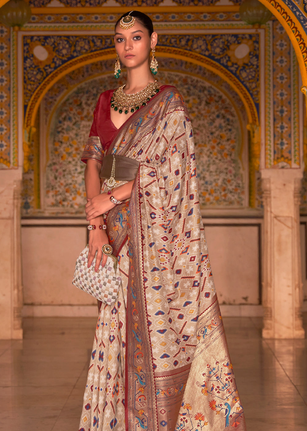 Spicy Mix Brown Woven Patola Paithani  Silk Saree