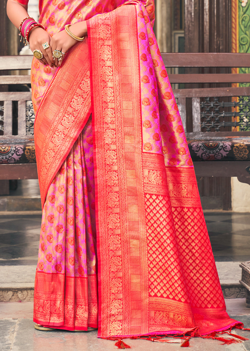 Cotton Candy Pink Woven Kanjivaram Silk Saree