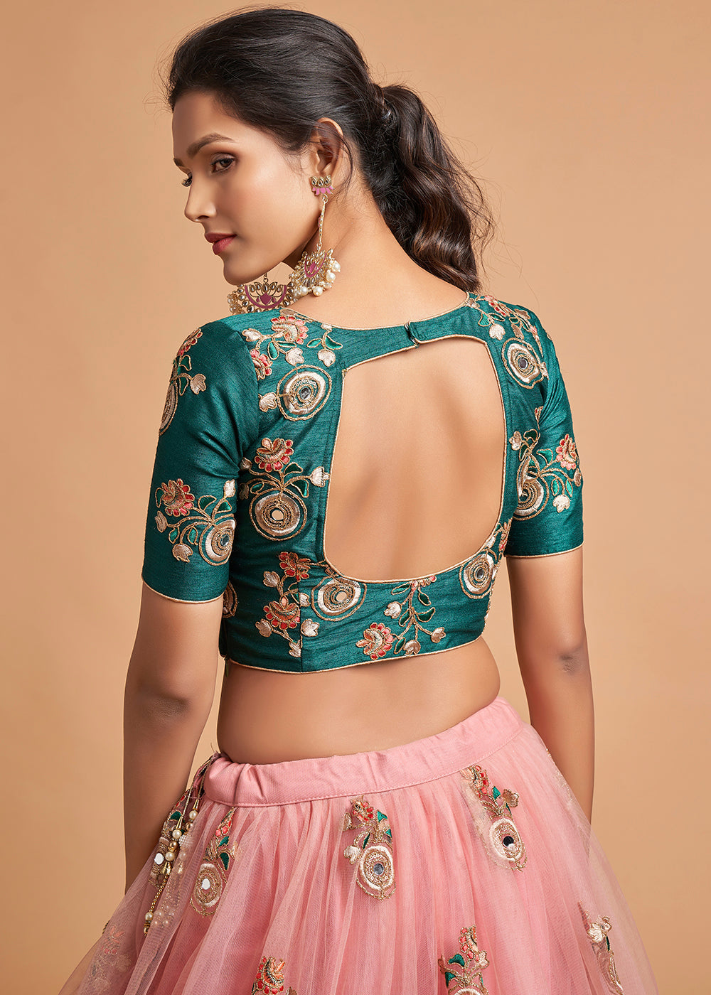 Copper Pink Designer Soft Net Lehenga Choli