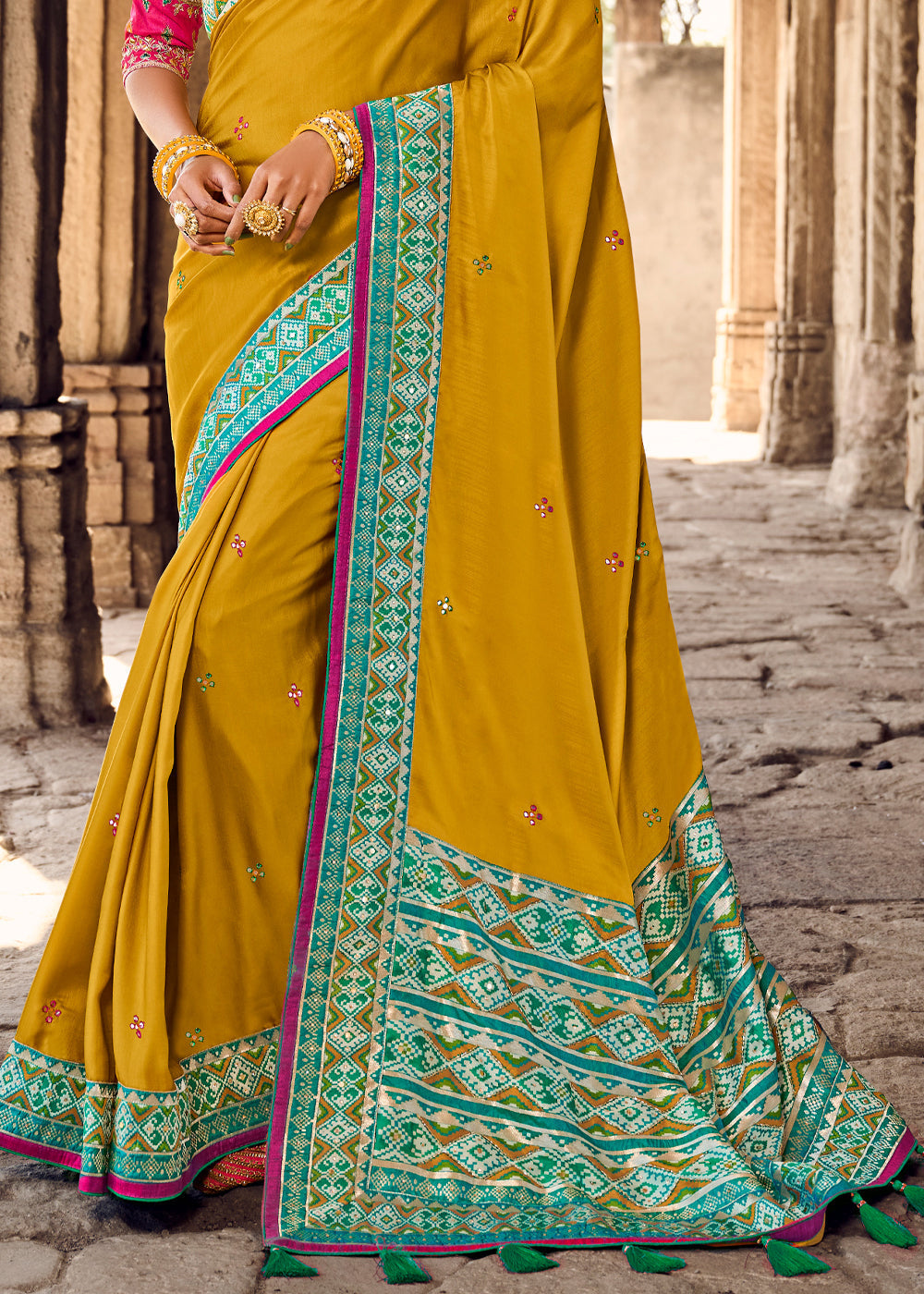 Ronchi Yellow Banarasi Woven Silk Saree with Designer Blouse