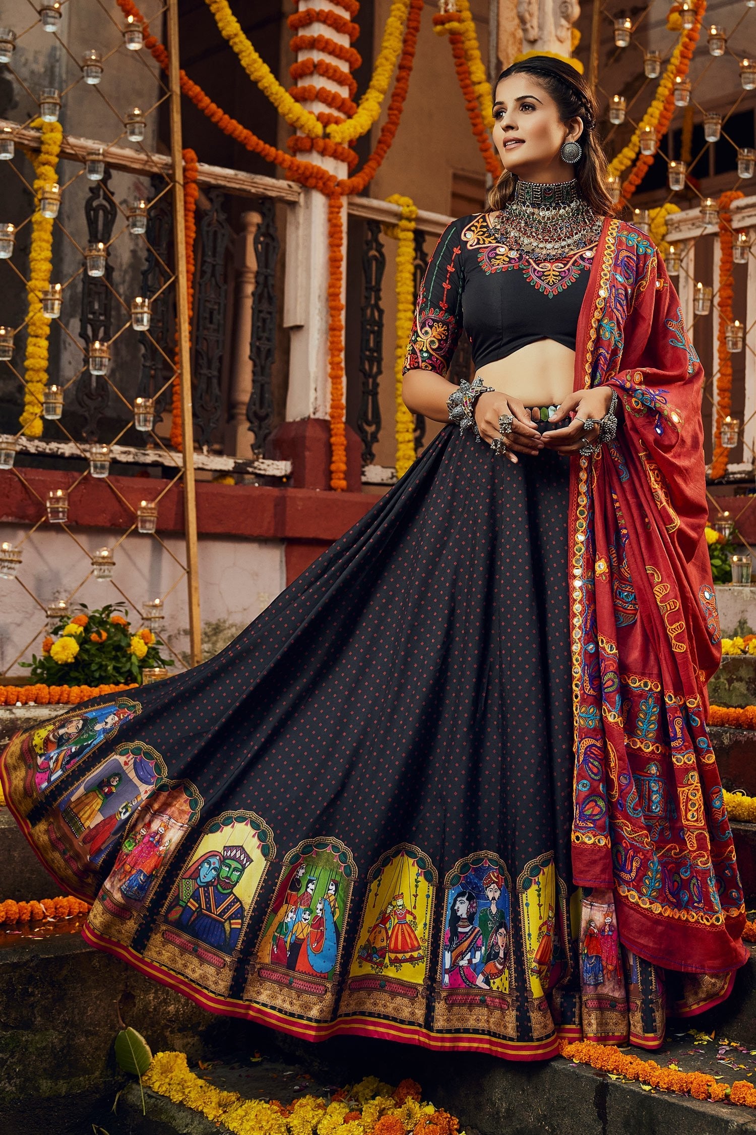 Midnight Black Red Lehenga Choli