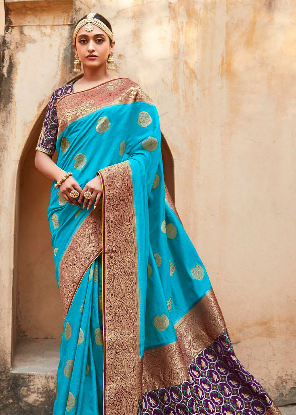 Pacific Blue Woven Patola Designer Silk Saree