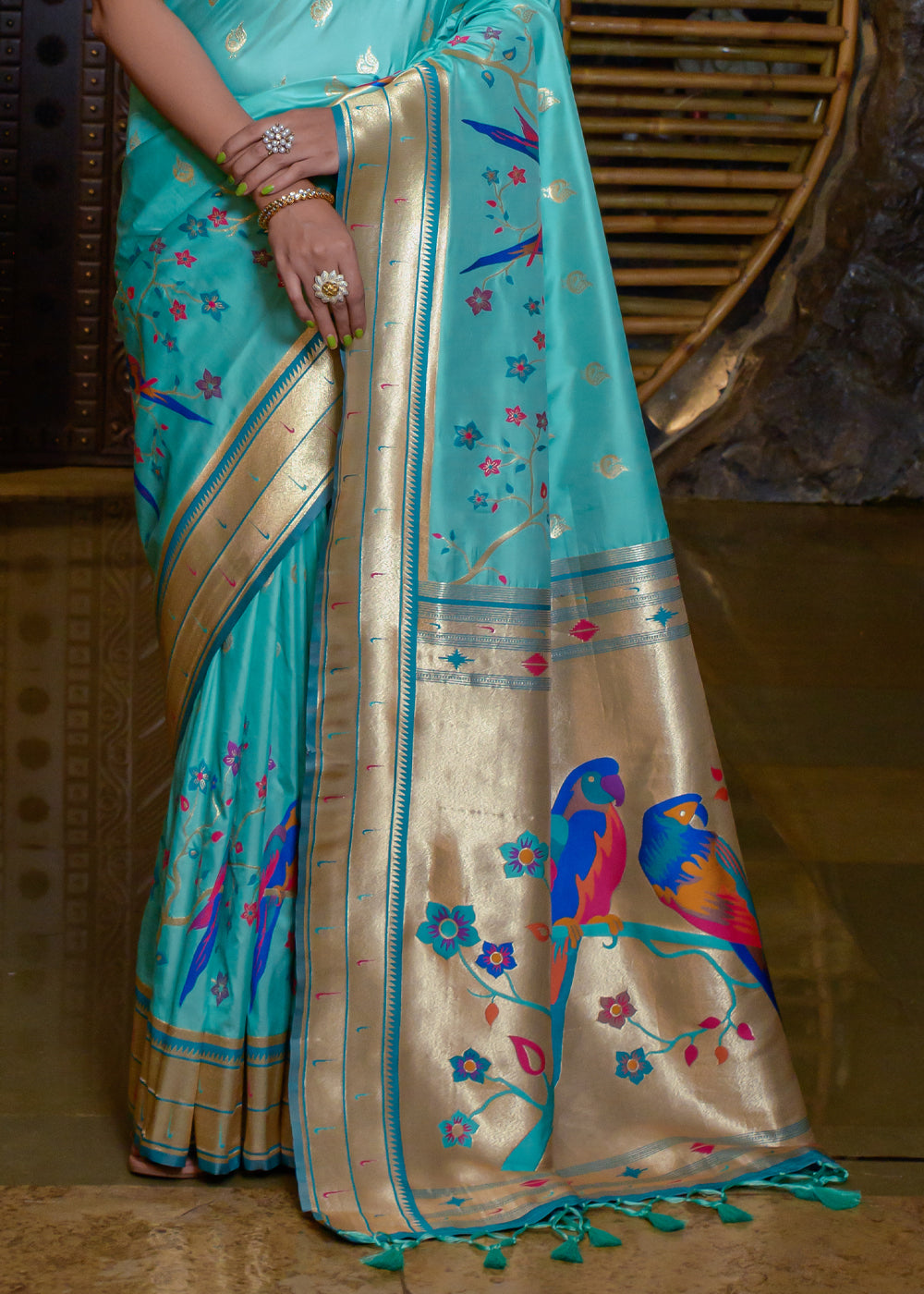 Keppel Blue Woven Paithani Silk Saree