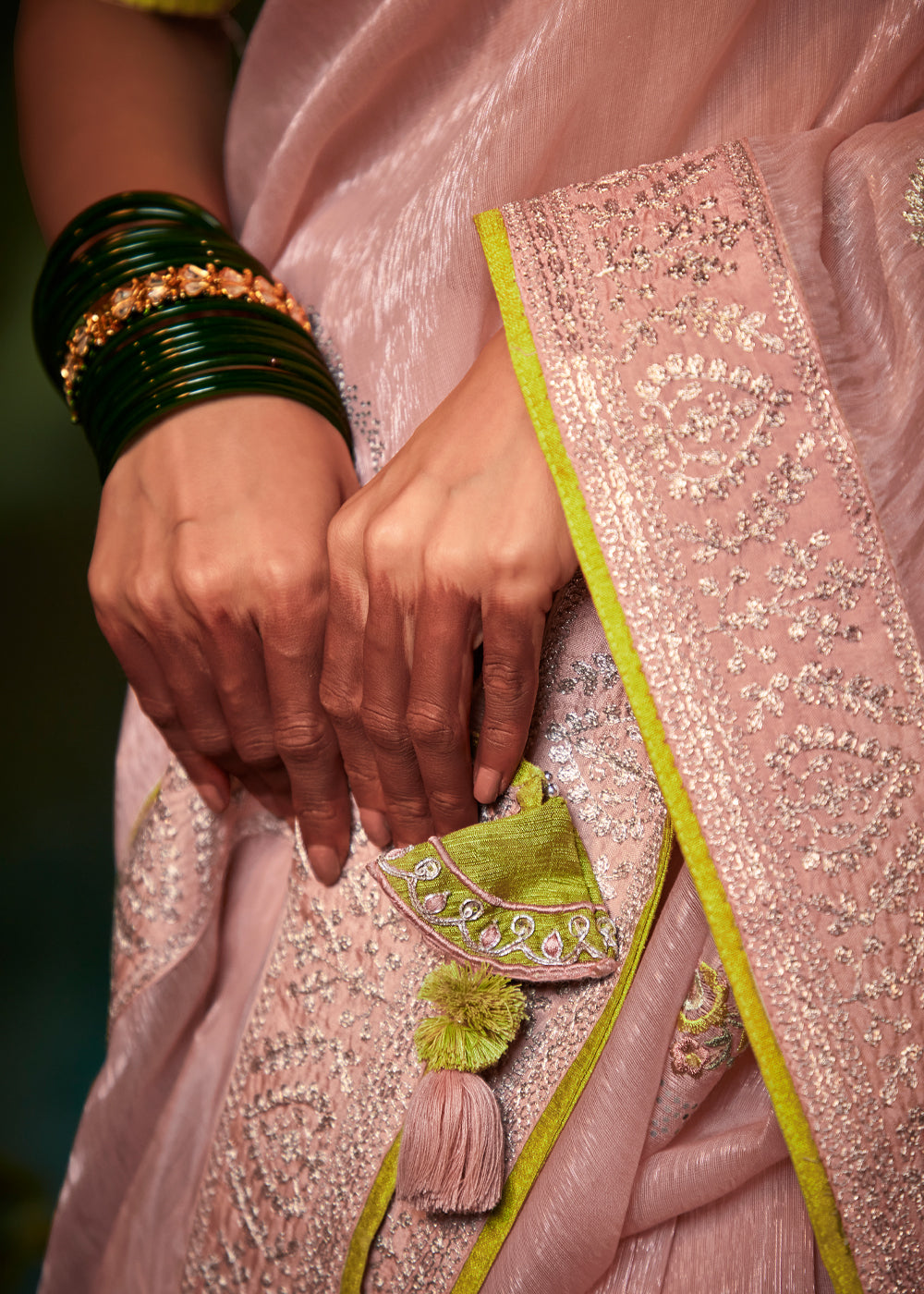 Watusi Pink Woven Designer Organza Silk Saree