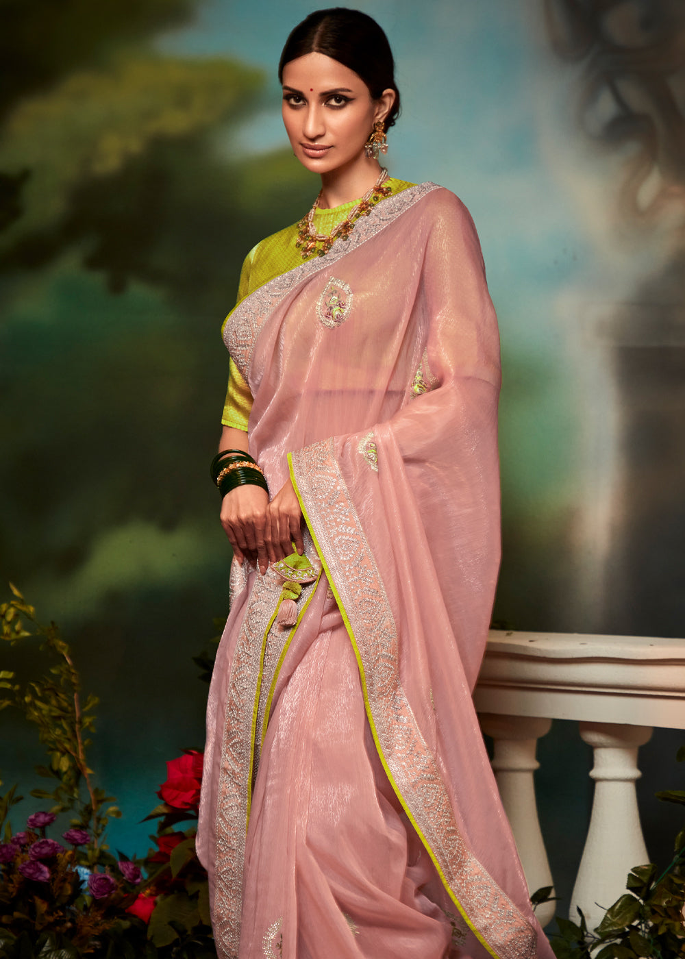 Watusi Pink Woven Designer Organza Silk Saree