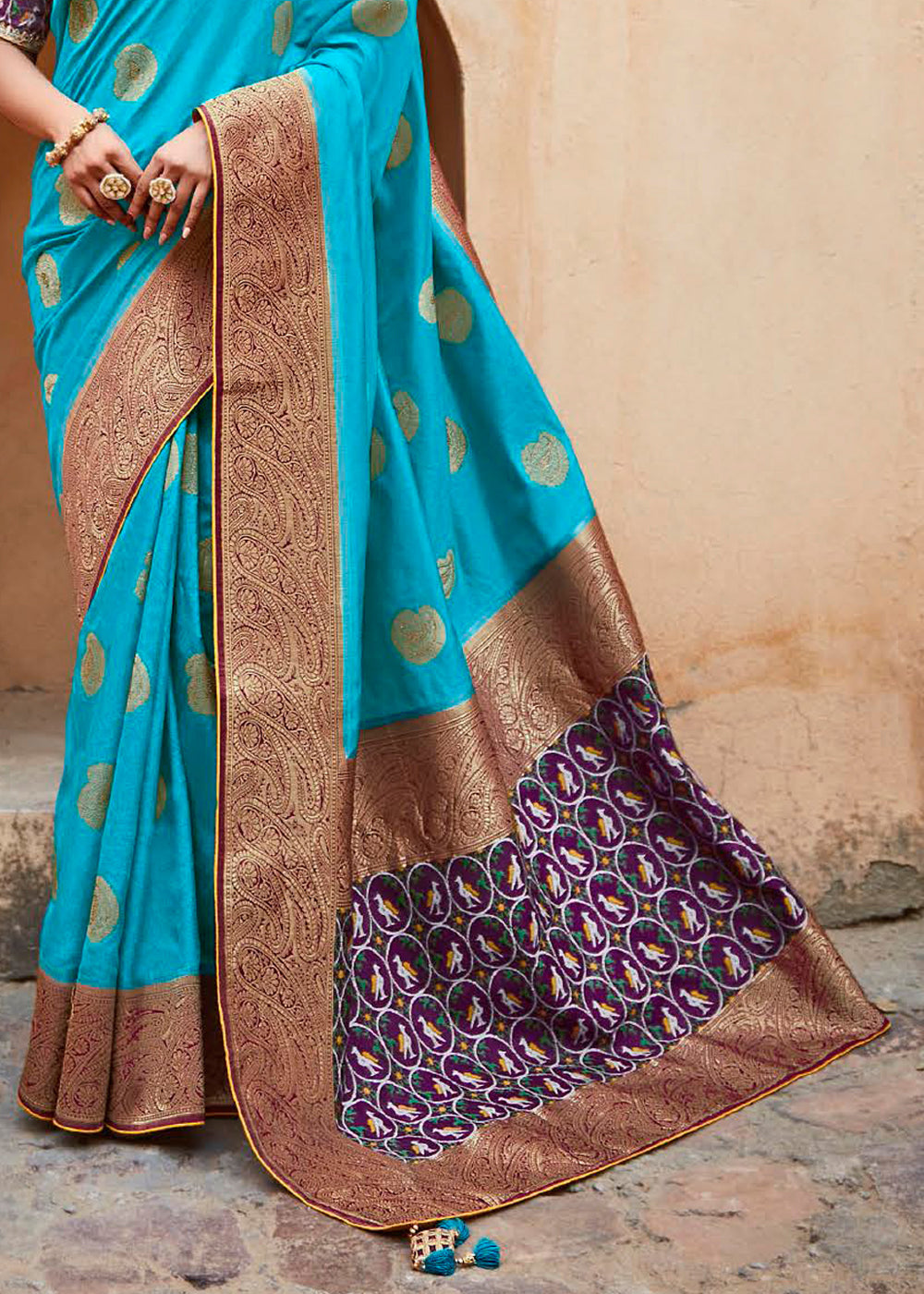 Pacific Blue Woven Patola Designer Silk Saree