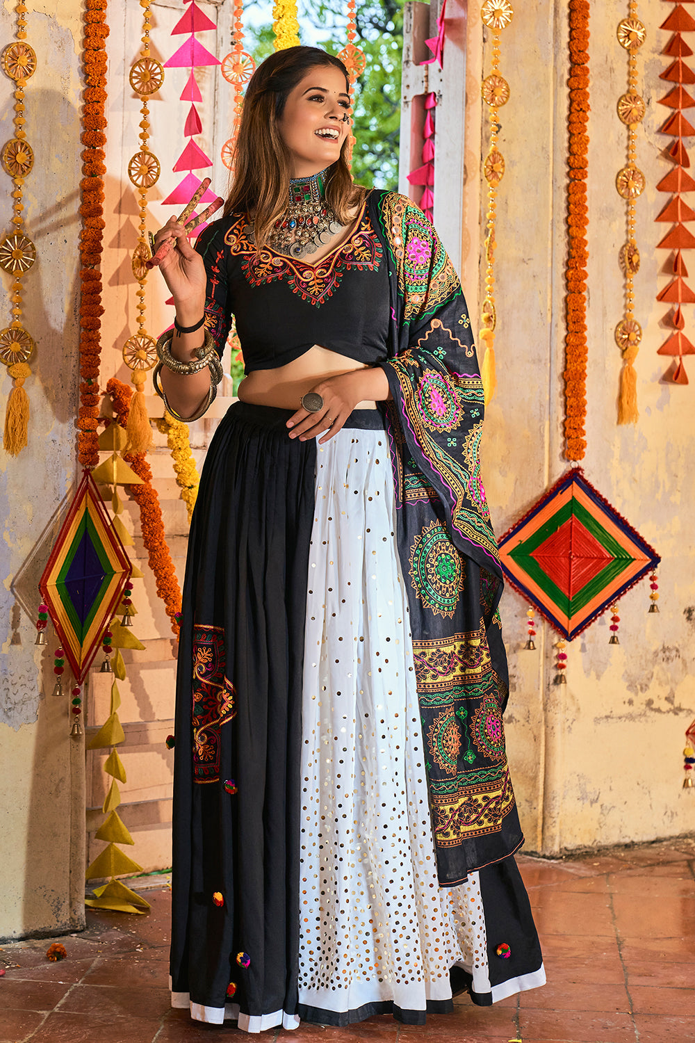 Dark Black and White Dual Tone Lehenga Choli