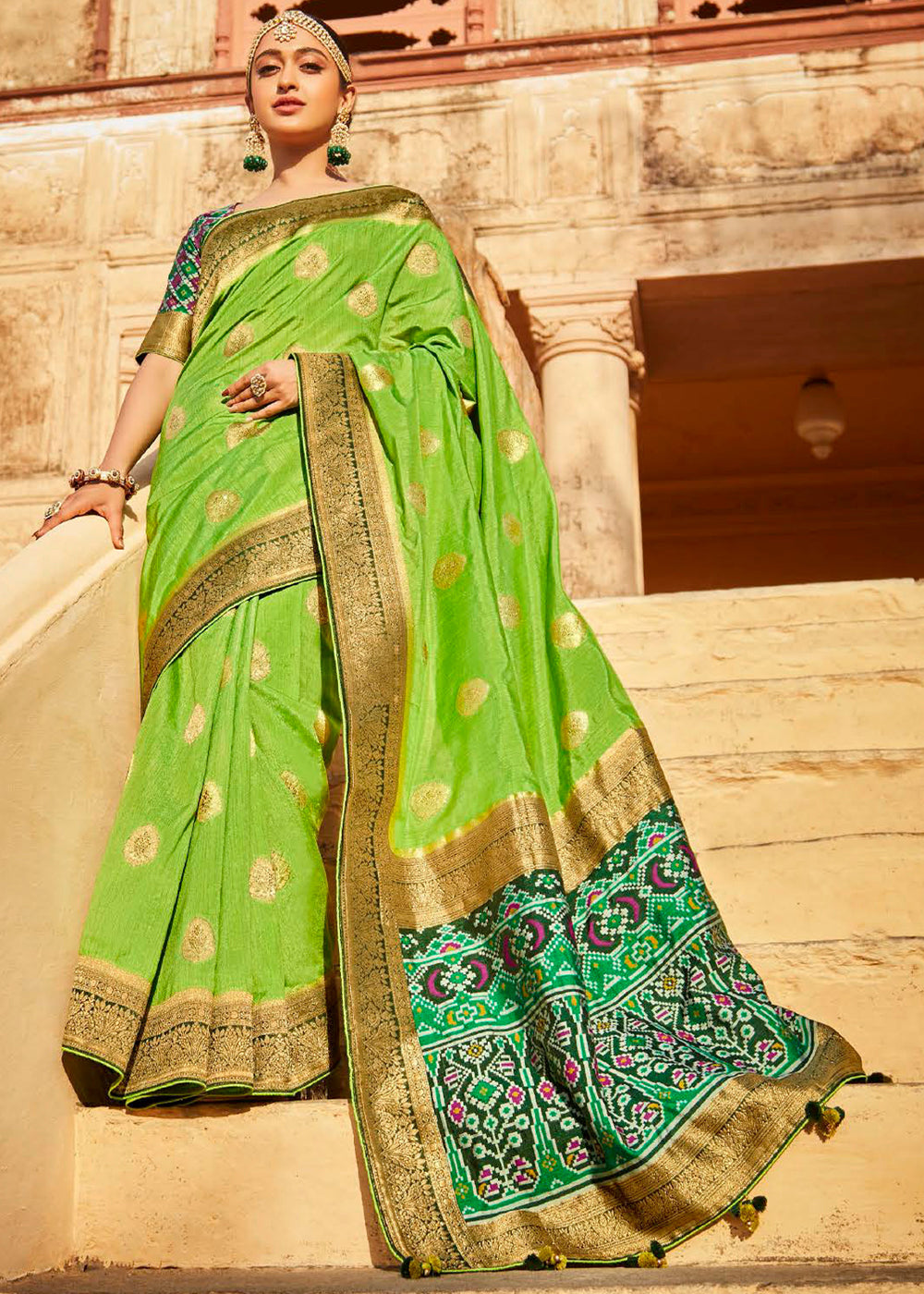 Atlantis Green Woven Patola Designer Silk Saree