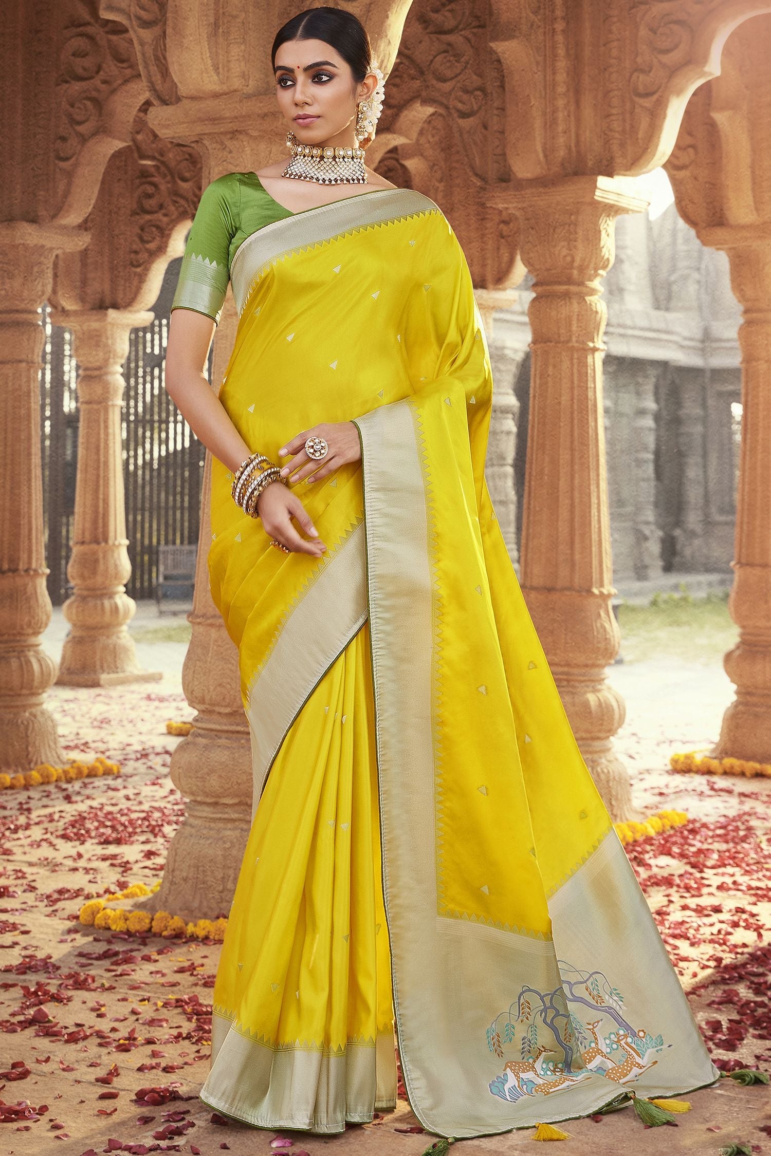 Sunflower Yellow Designer Banarasi Satin Silk Saree