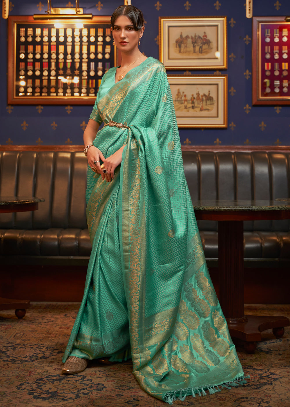 Forest Green Woven Banarasi Silk Saree