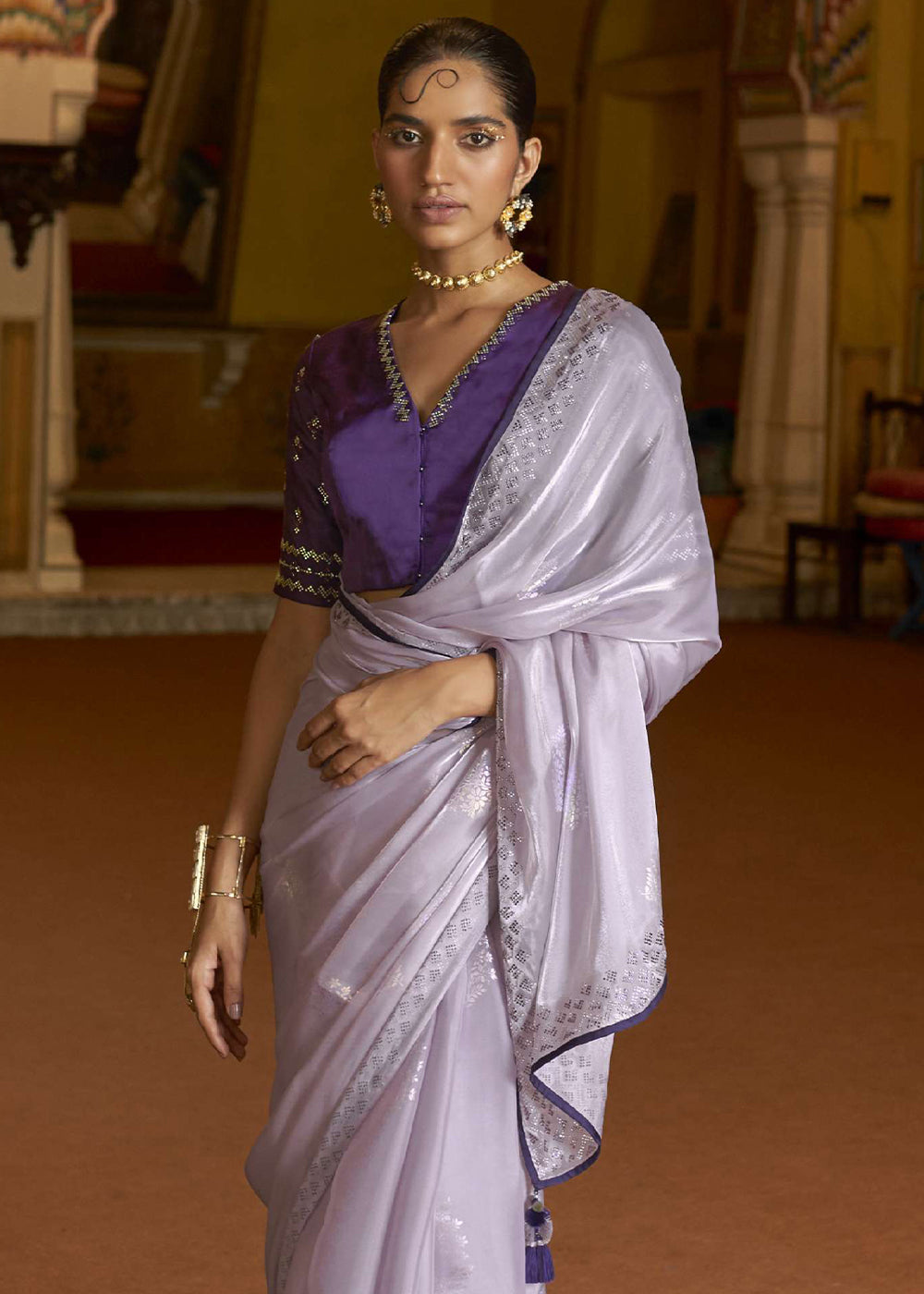 Lilac Luster Purple Organza Woven Silk Saree