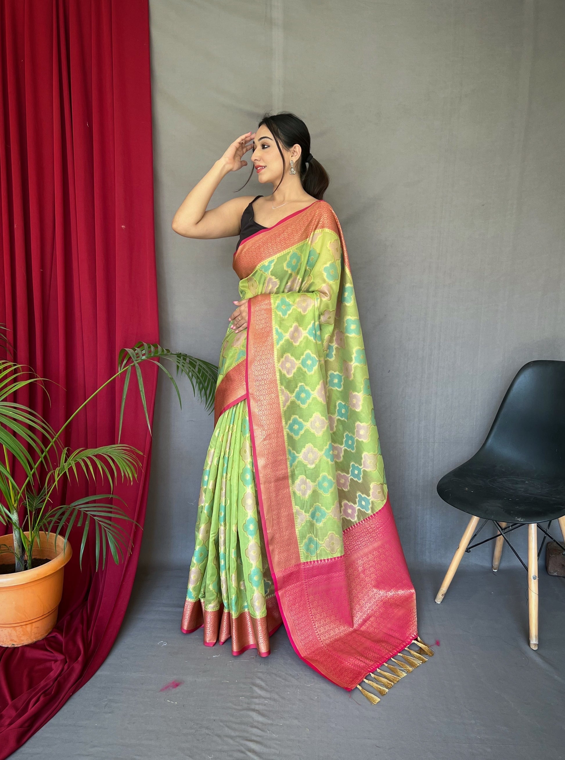 Gimblet Green Woven Organza Silk Saree