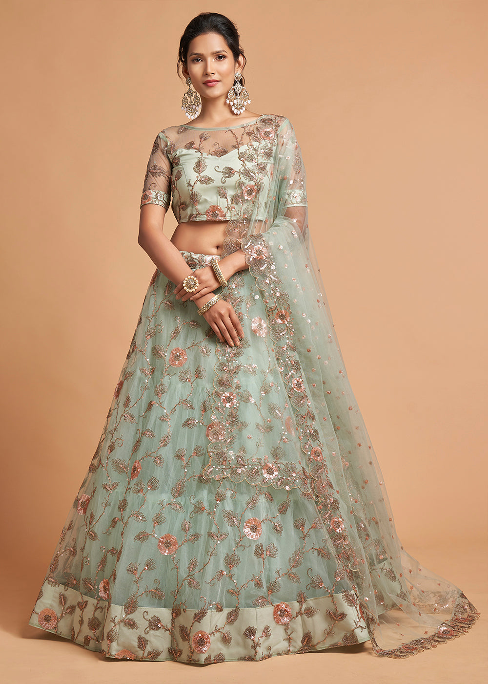 Edgewater Blue Designer Soft Net Lehenga Choli