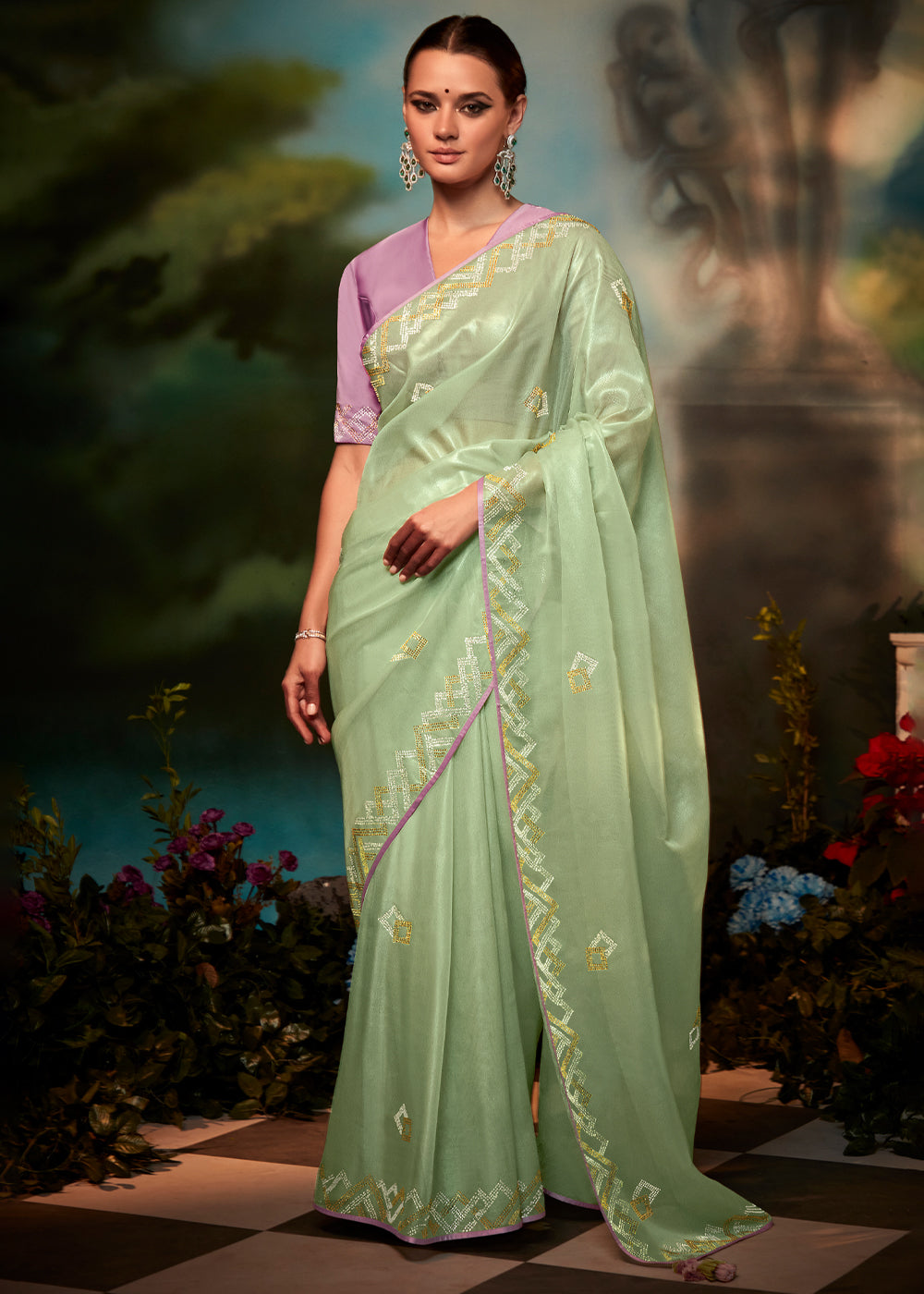 Rainee Green Woven Designer Organza Silk Saree