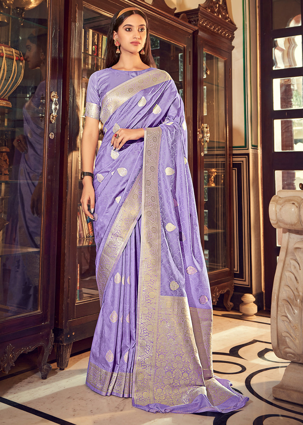 East Side Purple Banarasi Woven Satin Silk Saree