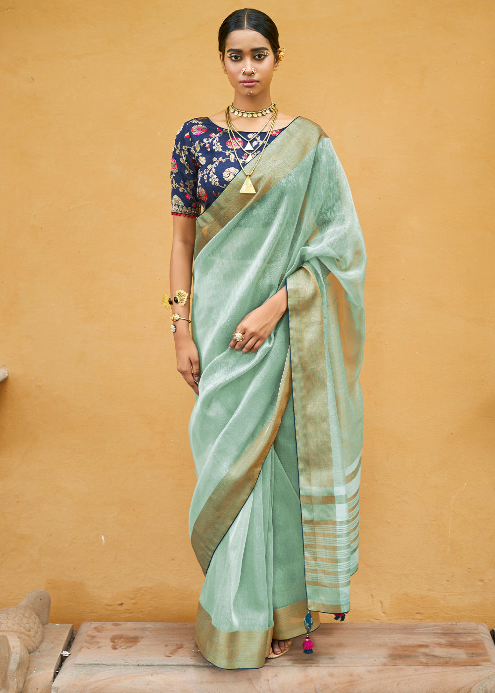 Summer Green Soft Tissue Organza Silk Saree