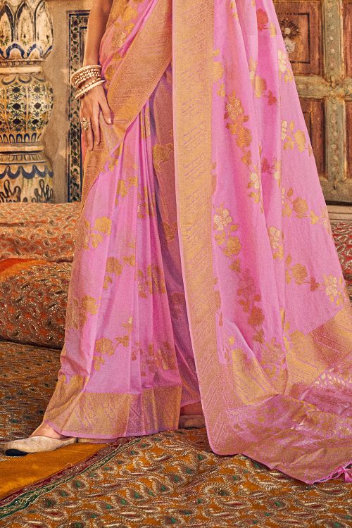 Mulberry Pink Woven Georgette Saree