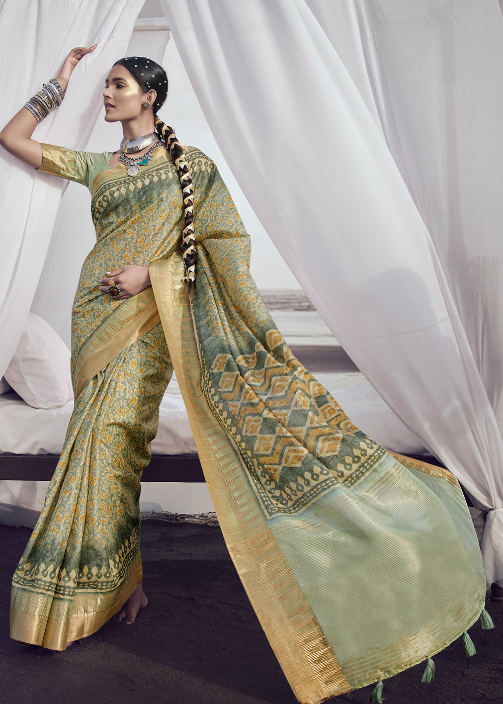 Deco Green Printed Designer Silk Saree