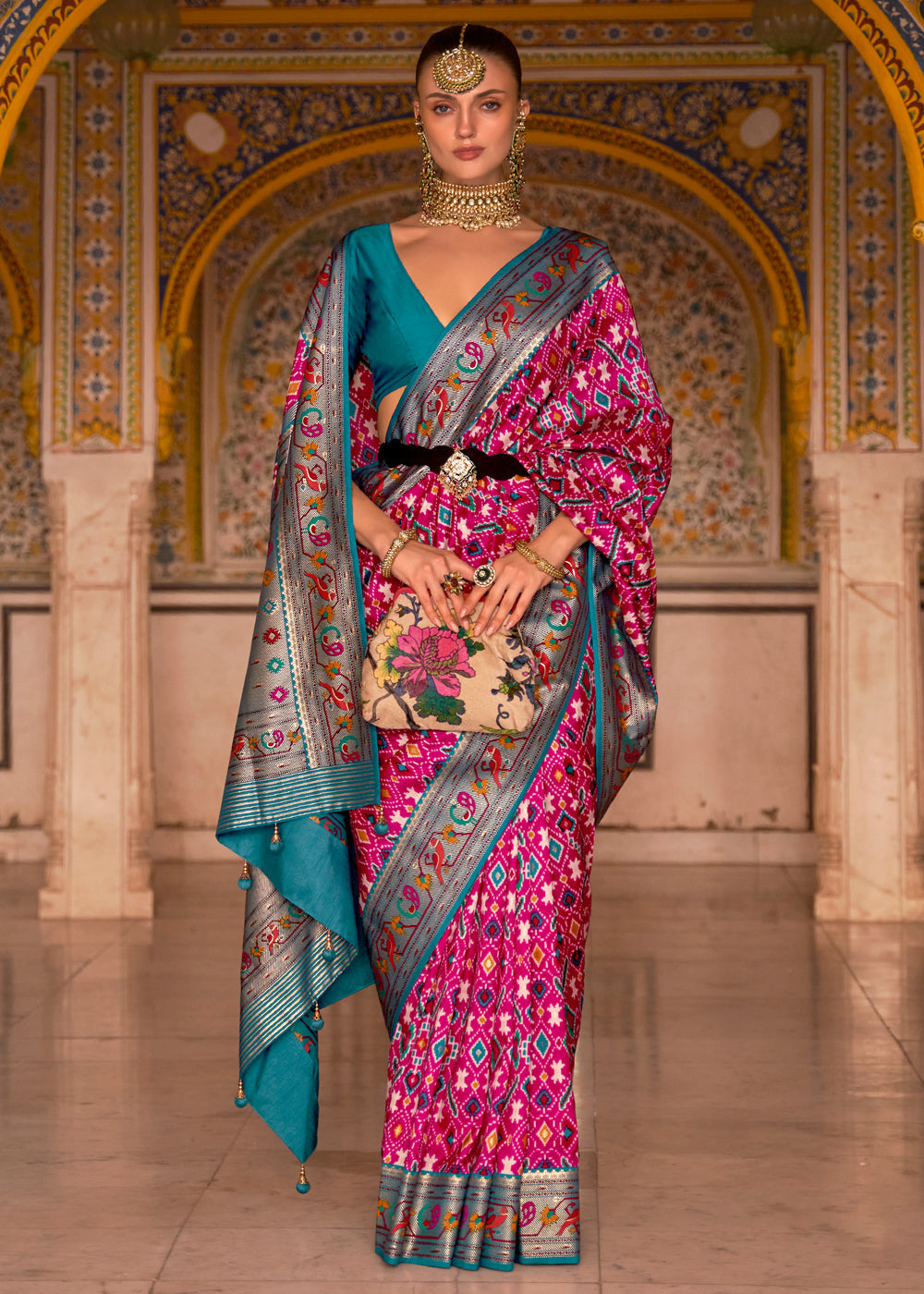 Cerise Pink Woven Patola Paithani  Silk Saree