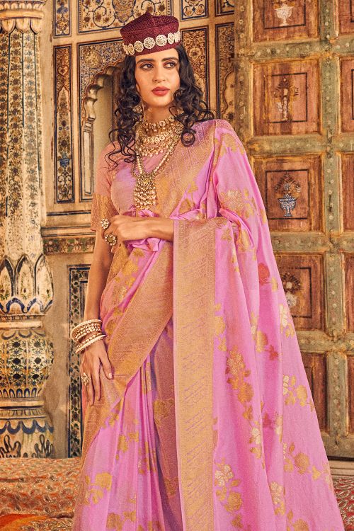 Mulberry Pink Woven Georgette Saree