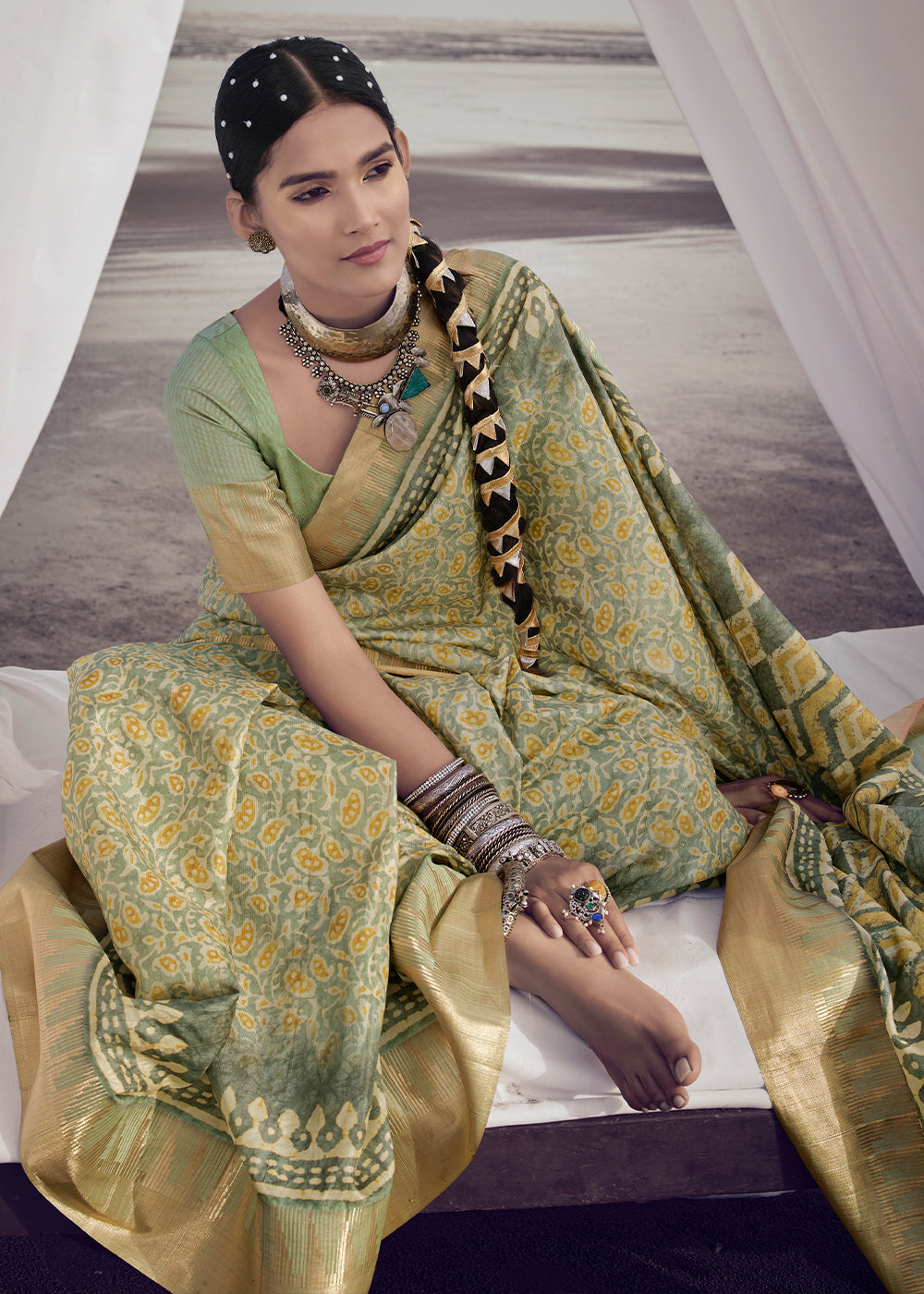 Deco Green Printed Designer Silk Saree