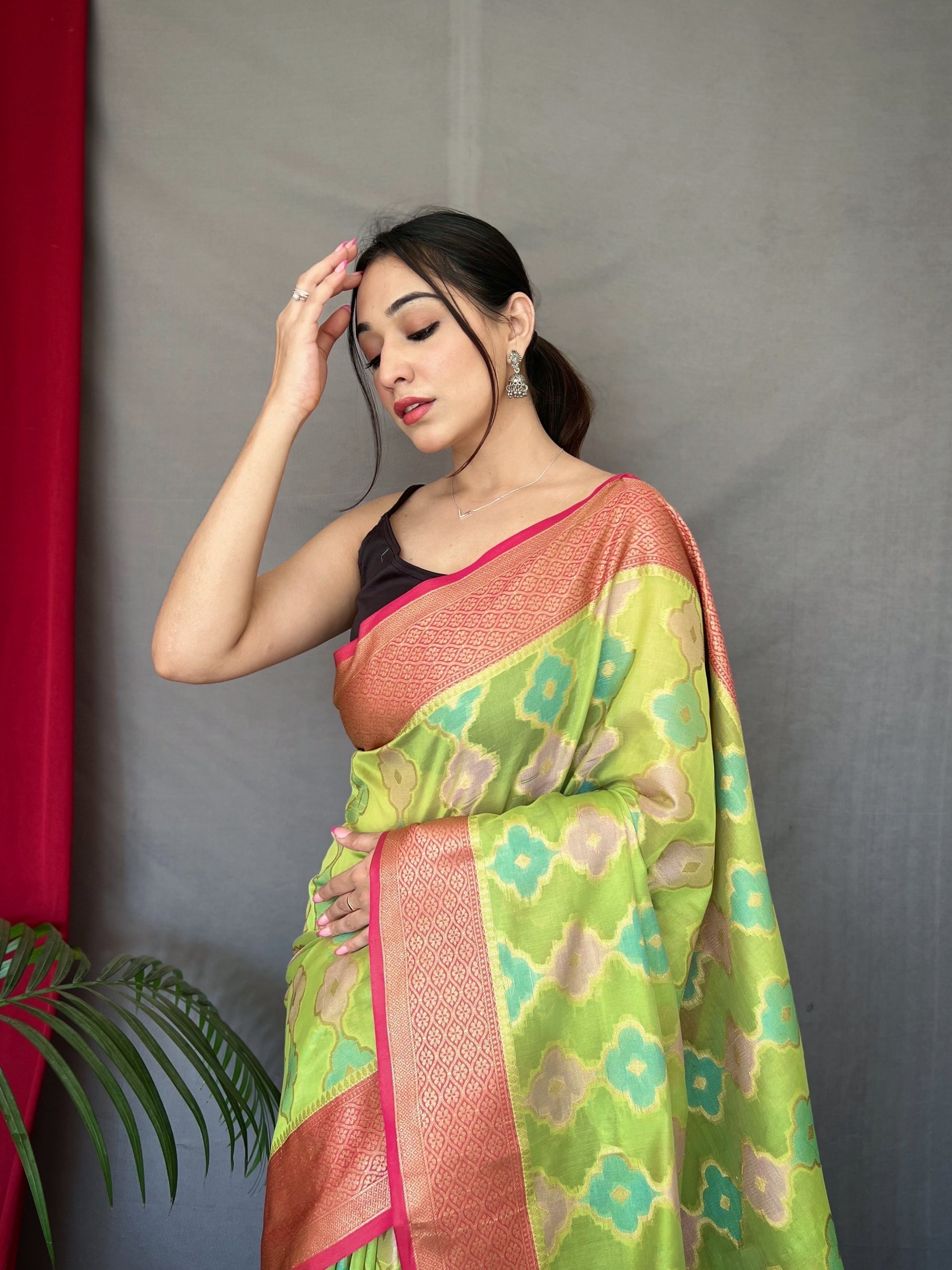 Gimblet Green Woven Organza Silk Saree