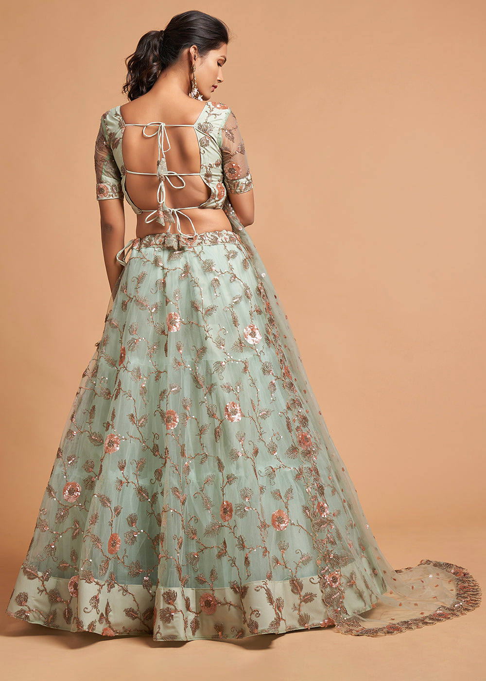 Edgewater Blue Designer Soft Net Lehenga Choli