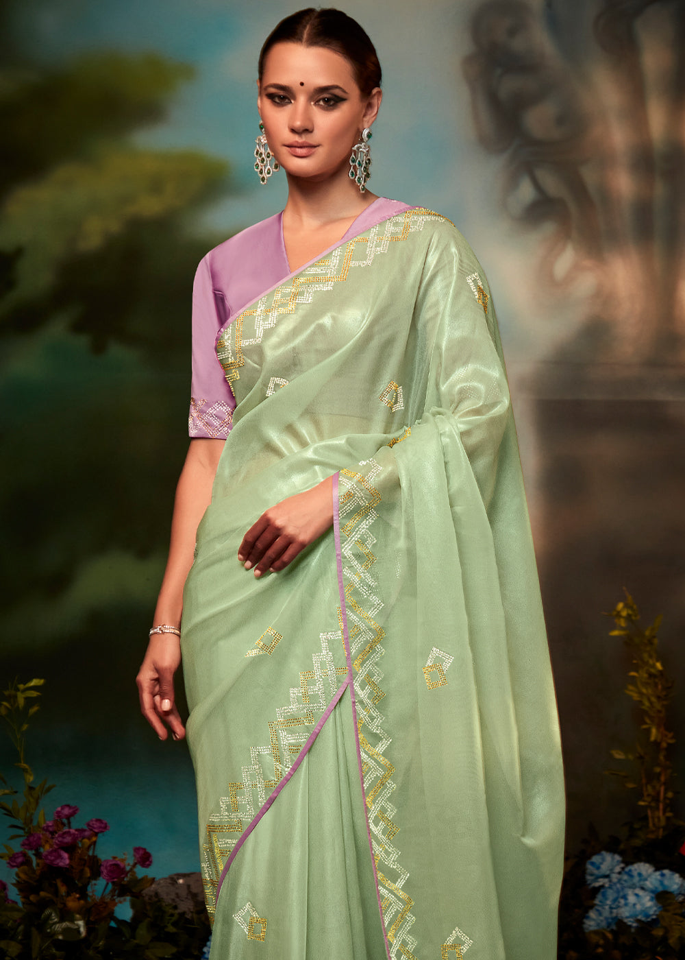 Rainee Green Woven Designer Organza Silk Saree