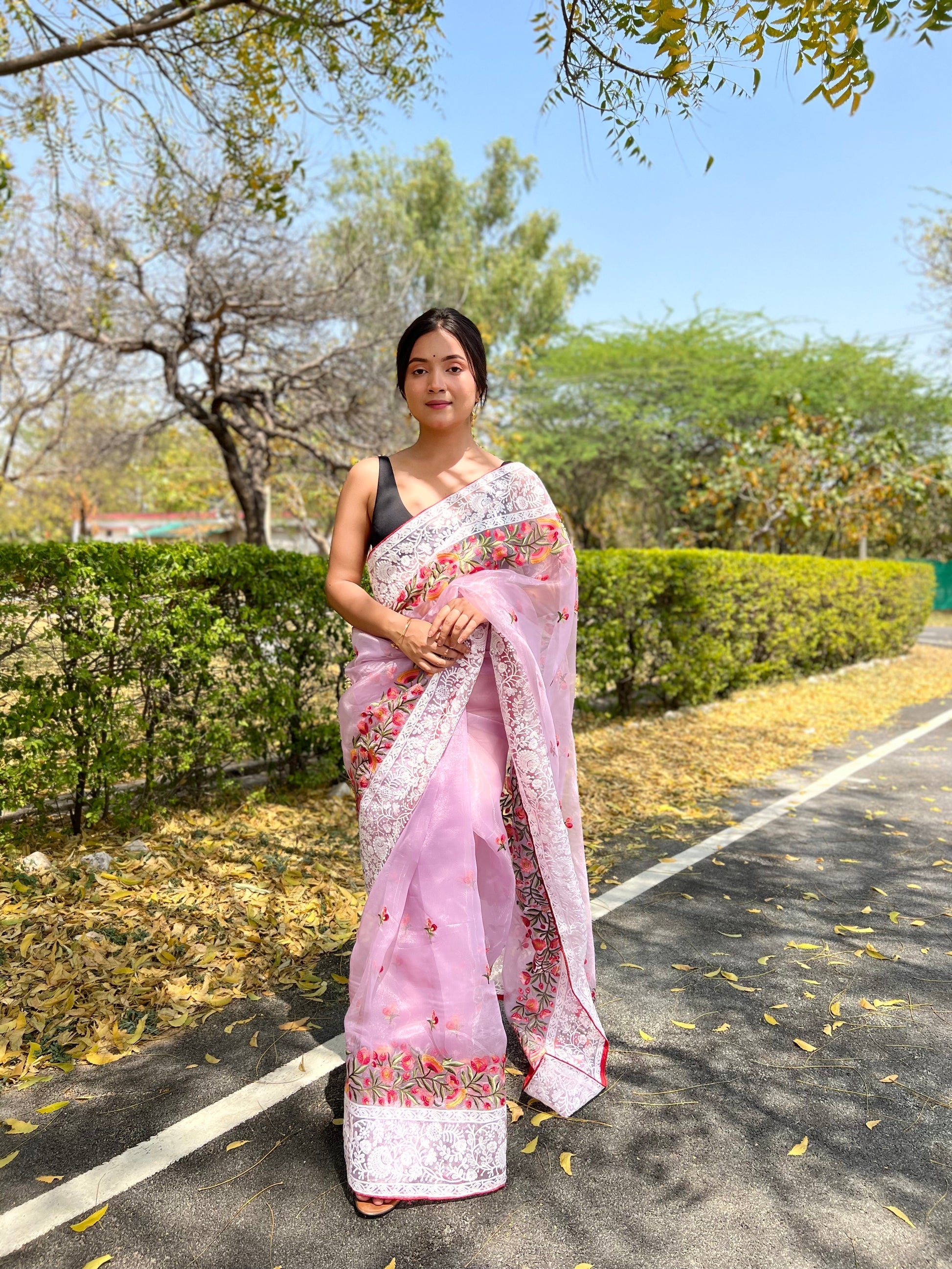 Flare Purple Lucknowi Chikankari Organza Silk Saree