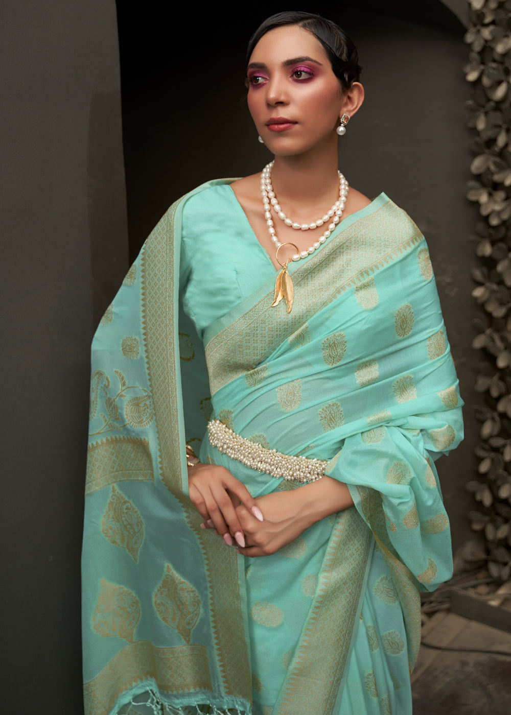 Shadow Green Woven Banarasi Chiffon Saree