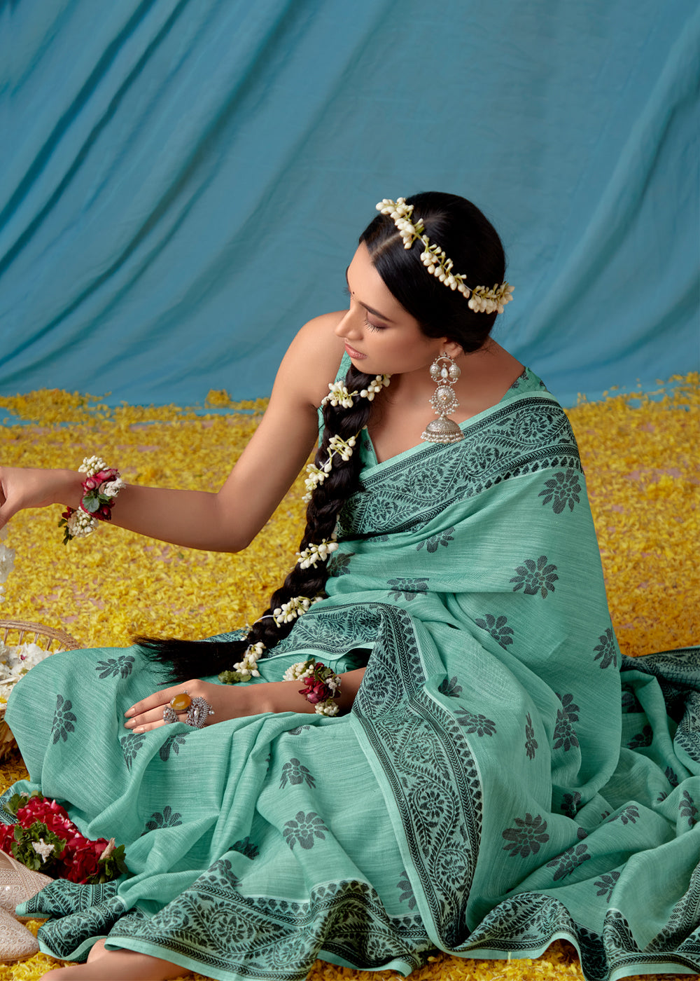 Summer Green Woven Banarasi Linen Silk Saree