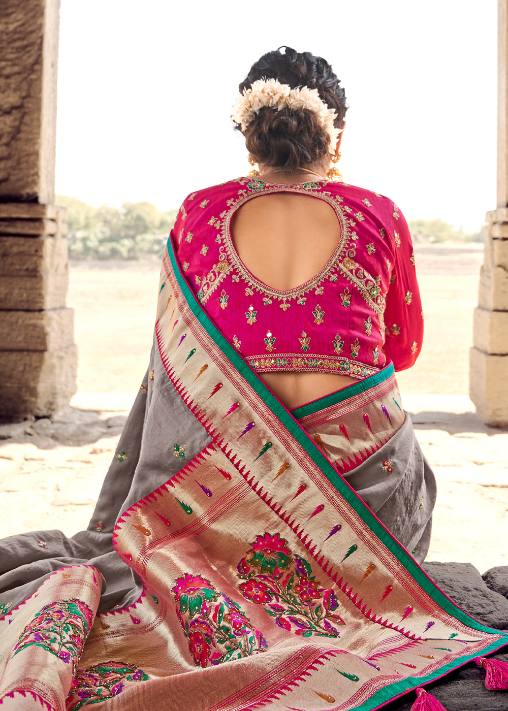 Squirrel Grey Banarasi Handloom Silk Saree with Designer Blouse